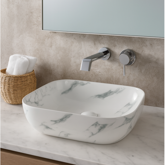 455*325*135mm Rectangle Carrara White Above Counter Ceramic Wash Basin